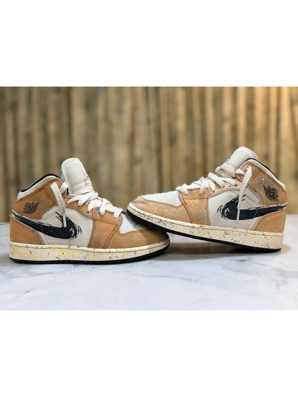 Nike Air Jordan 1 Mid SE Brushstroke Paint Splatter GS 6Y Womens 7.5 DA8006-100